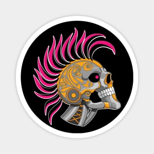 Tattooed Robot Skull with Pink Mohawk Magnet